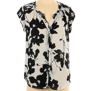 Womens White and Black Floral Blouse